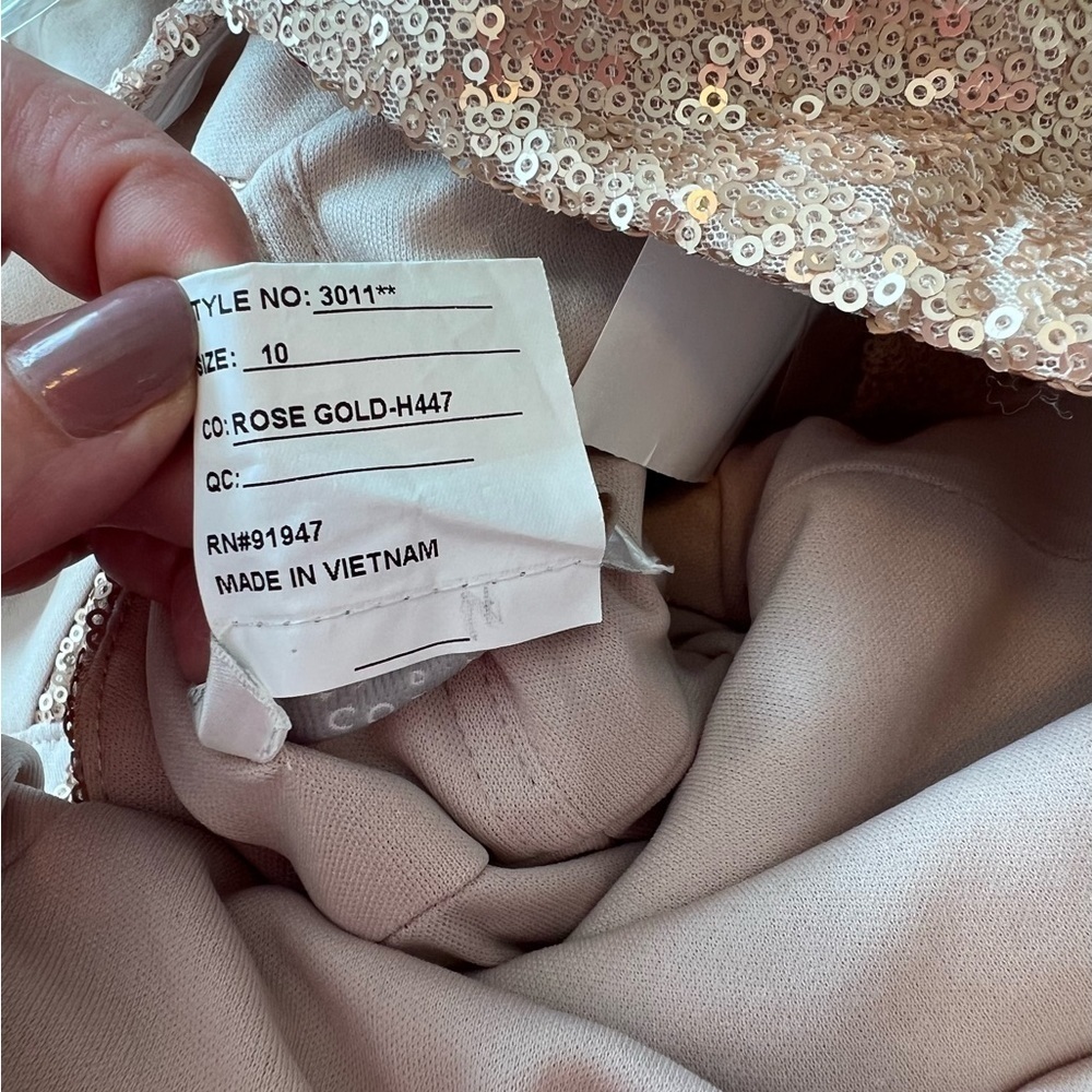 DESSY COLLECTION ELLE SEQUIN DRESS IN ROSE GOLD Size 10 NWT - Picture 15 of 16